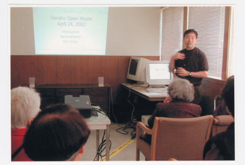 Tom Ikeda giving presentation at a Densho Open House 2 (ddr-densho-506-24)