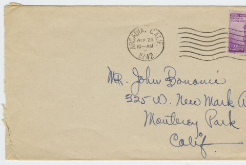Envelope addressed to John Bonomi (ddr-janm-21-62)