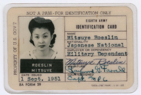 Eighth Army ID for Mitsuye Takemiya (ddr-densho-550-73)
