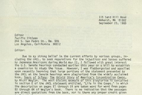 Letter to the Editor of the <i>Pacific Citizen</i> (ddr-densho-274-169)