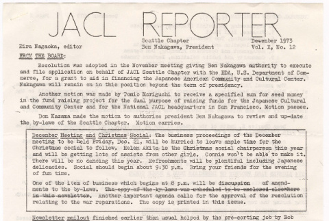 Seattle Chapter, JACL Reporter, Vol. X, No. 12, December 1973 (ddr-sjacl-1-161)