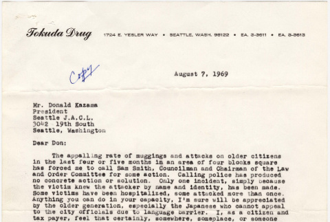 Letter to Donald Kazam, President Seattle JACL from George Tokuda (ddr-densho-383-493)