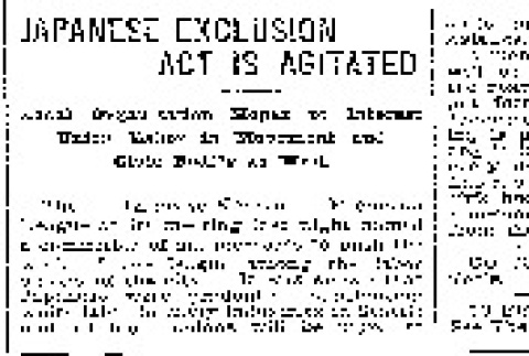 Japanese Exclusion Act is Agitated. Local Organization Hopes to Interest Union Labor in Movement and Civic Bodies as Well. (May 10, 1907) (ddr-densho-56-85)
