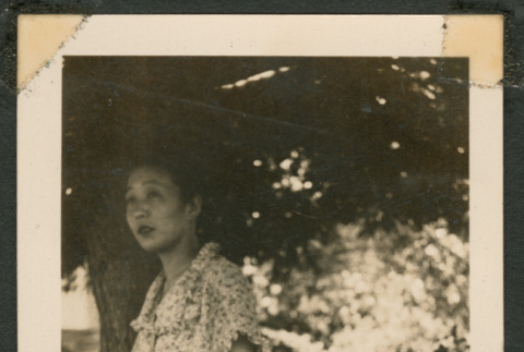 Woman standing under a tree (ddr-densho-433-819)