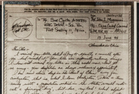 V-mail letter from John Morozumi to Sue Ogata Kato, June 13, 1944 (ddr-csujad-49-148)