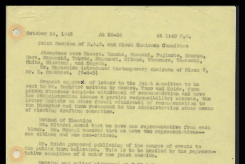 Minutes from joint session of B.A.O. and the Heart Mountain Block Chairmen Committee, October 19, 1942 (ddr-csujad-55-295)