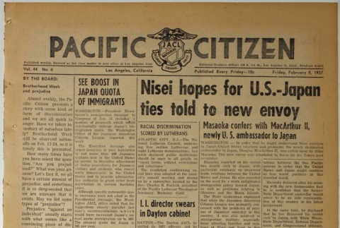 Pacific Citizen, Vol. 44, No. 6 (February 8, 1957) (ddr-pc-29-6)