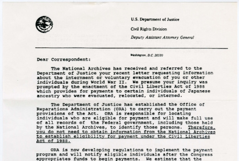 Letter from Robert K. Bratt about information requests to the National Archives (ddr-densho-381-51)