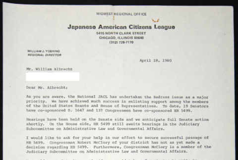 Letter to William Albrecht from William Yoshino (ddr-chijacl-1-493)