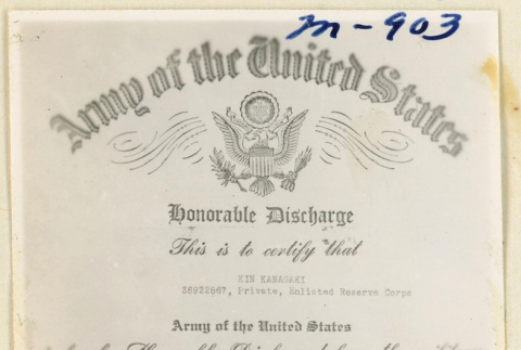 Honorable discharge for Kin Kanagaki (ddr-densho-37-1815)
