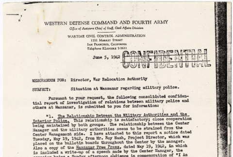 Memo from Col. Bendetsen to WRA Director (ddr-densho-122-856)