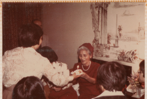 Mitsuye Yabe with Birthday Cake (ddr-ohs-1-258)