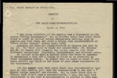 Minutes from the Heart Mountain Block Club representatives meeting, April 4, 1944 (ddr-csujad-55-448)