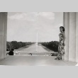 Miss Hawaii posing before Lincoln Memorial Reflecting Pool and Washington Monument (ddr-njpa-2-837)