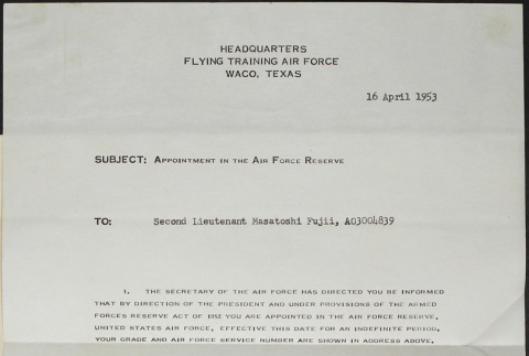 Appointment to the Air Force Reserve (ddr-densho-321-365)