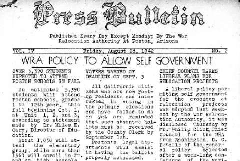 Poston Press Bulletin Vol. IV No. 2 (August 28, 1942) (ddr-densho-145-93)