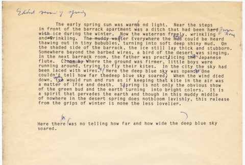 Draft of piece of writing about spring coming to camp (ddr-densho-383-573)