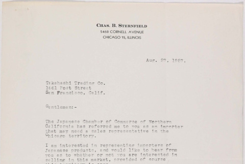 Letter from Chas. Sternfield to Takahashis, with response (ddr-densho-424-507)