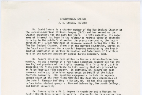 Biographical sketch for J.D. Sakura (ddr-densho-523-710)