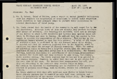 Minutes from the Heart Mountain Community Council meeting, April 18, 1944 (ddr-csujad-55-553)