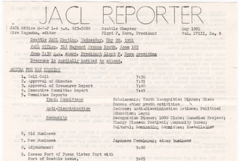 Seattle Chapter, JACL Reporter, Vol. XVIII, No. 5, May 1981 (ddr-sjacl-1-224)
