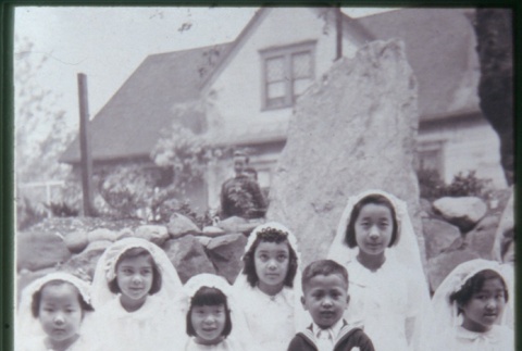 Six girls in First Communion dresses and boy (ddr-densho-330-19)