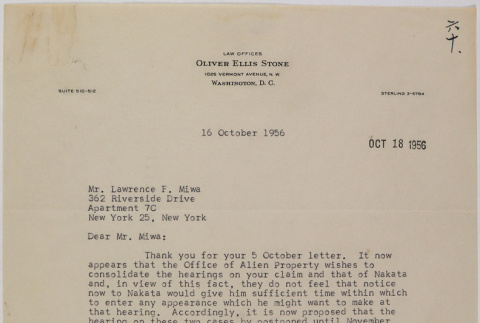 Letter from Oliver Ellis Stone to Lawrence Fumio Miwa (ddr-densho-437-85)