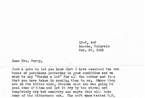 Letter from Kazuo Ito to Lea Perry, November 30, 1943 (ddr-csujad-56-56)