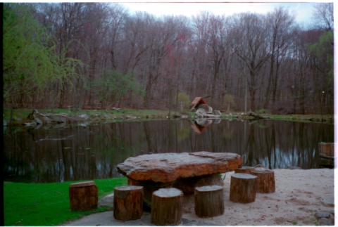 Outdoor table near pond (ddr-densho-377-2594)