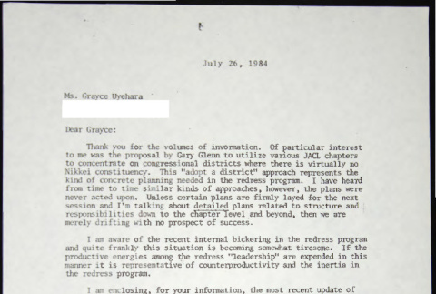 Letter to Grayce Uyehara from Bill Yoshino (ddr-chijacl-1-712)