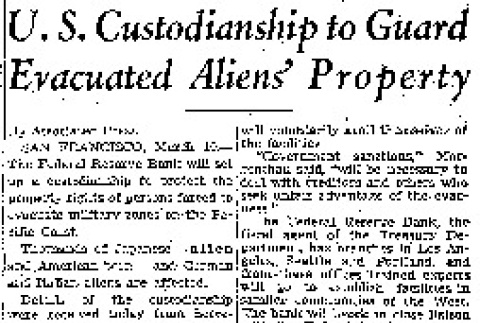 U.S. Custodianship to Guard Evacuated Aliens' Property (March 10, 1942) (ddr-densho-56-680)