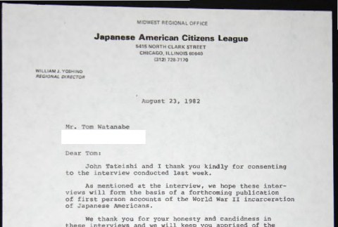 Letter to Tom Watanabe from Bill Yoshino (ddr-chijacl-1-781)