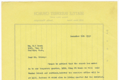 Letter from the Seattle Buddhist Church to N. E. Brown (ddr-sbbt-4-29)