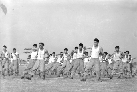 Large group in combat training (ddr-densho-1007-461)