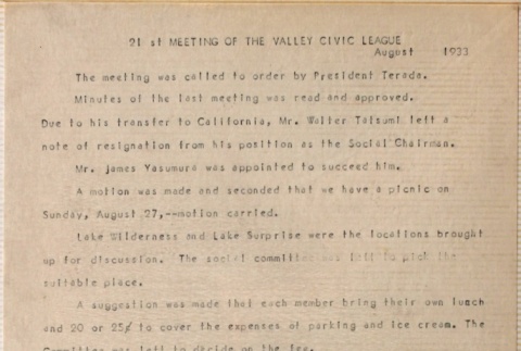 Minutes of the 21st Valley Civic League meeting (ddr-densho-277-40)