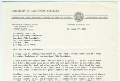 Letter from L. Ling-chi Wang to the Women Directing Workshops Screening Committee (ddr-densho-1007-1507)