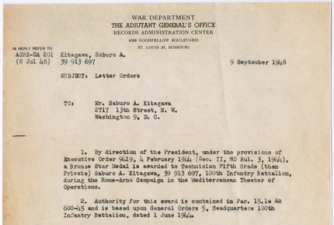 Letter to Saburo Kitagawa from BV Mevrick (ddr-densho-539-92)