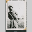 Man wearing gas mask (ddr-densho-434-322)