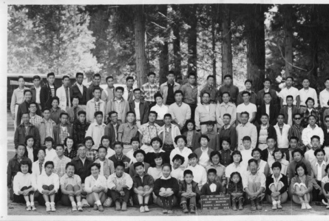 Group photograph of the Lake Sequoia Retreat campers, 1957 (ddr-densho-336-99)