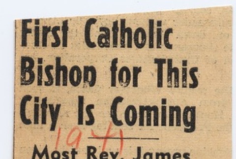 Article regarding Bishop James Sweeney coming to Honolulu (ddr-njpa-2-938)