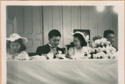 Martha Nozawa, Taro Katayama and Helen Takahashi seated at head table (ddr-densho-410-498)