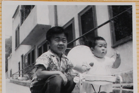 Susan Shiomi in bouncy chair, with William Shiomi (ddr-densho-522-157)