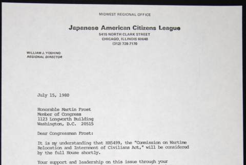 Letter to Martin Frost from William Yoshino (ddr-chijacl-1-310)
