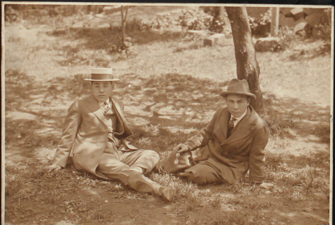 Two men sitting outside (ddr-densho-278-46)