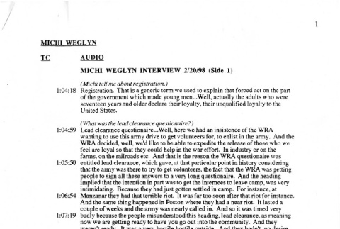 Michi Weglyn interview (side 1), February 20, 1998 (ddr-csujad-24-205)