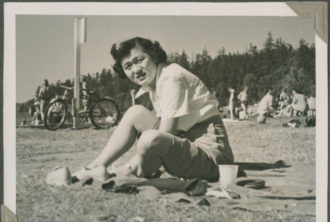 Peggy Hikida on the beach (ddr-densho-201-969)