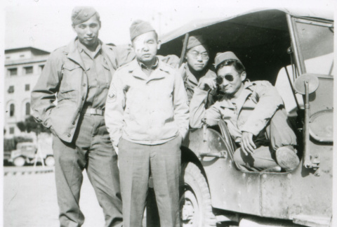 Four soldiers with car (ddr-densho-1007-800)