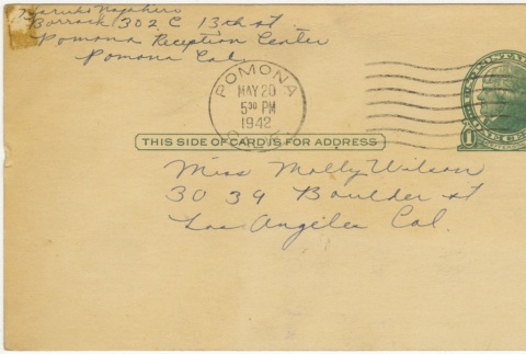 Postcard to Molly Wilson from Haruko Nagahiro (May 20, 1942) (ddr-janm-1-53)