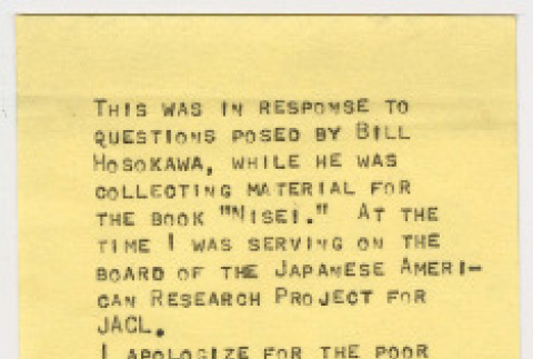 Akiji Yoshimura answers to questions from Bill Hosokawa (ddr-densho-1007-984)