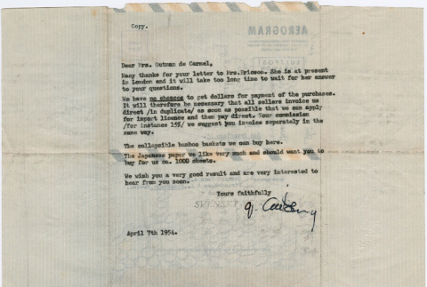 Letter to Anny Gutman de Carmel, c/o Takahashi (ddr-densho-424-1083)